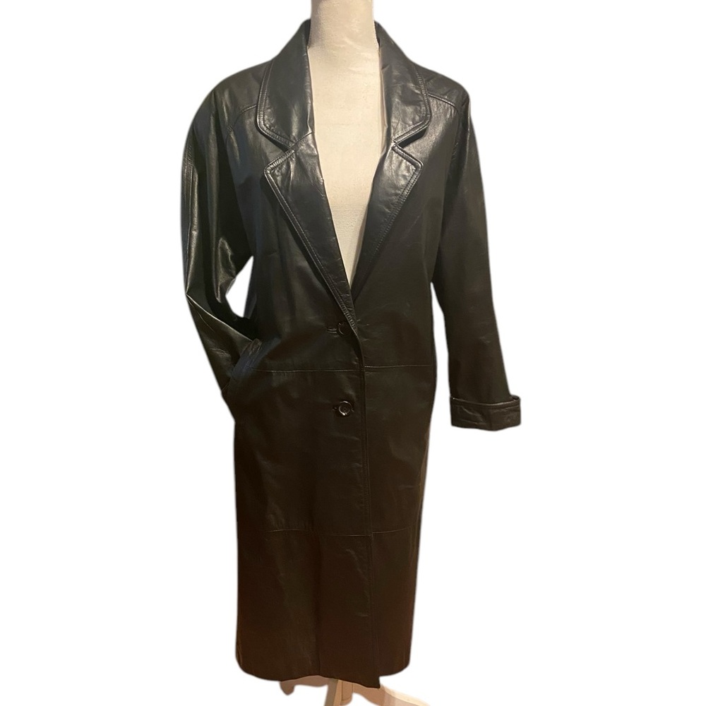 Classic Black Leather Trench Coat - Women